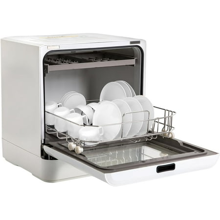 Countertop Dishwasher, White Portable Dishwasher with Water Tank 4 Washing Programs, 158°F High-Temperature Disinfection, 360° Spraying Dishwasher for RVs, Apartments, Dormitories,Home Kitchen