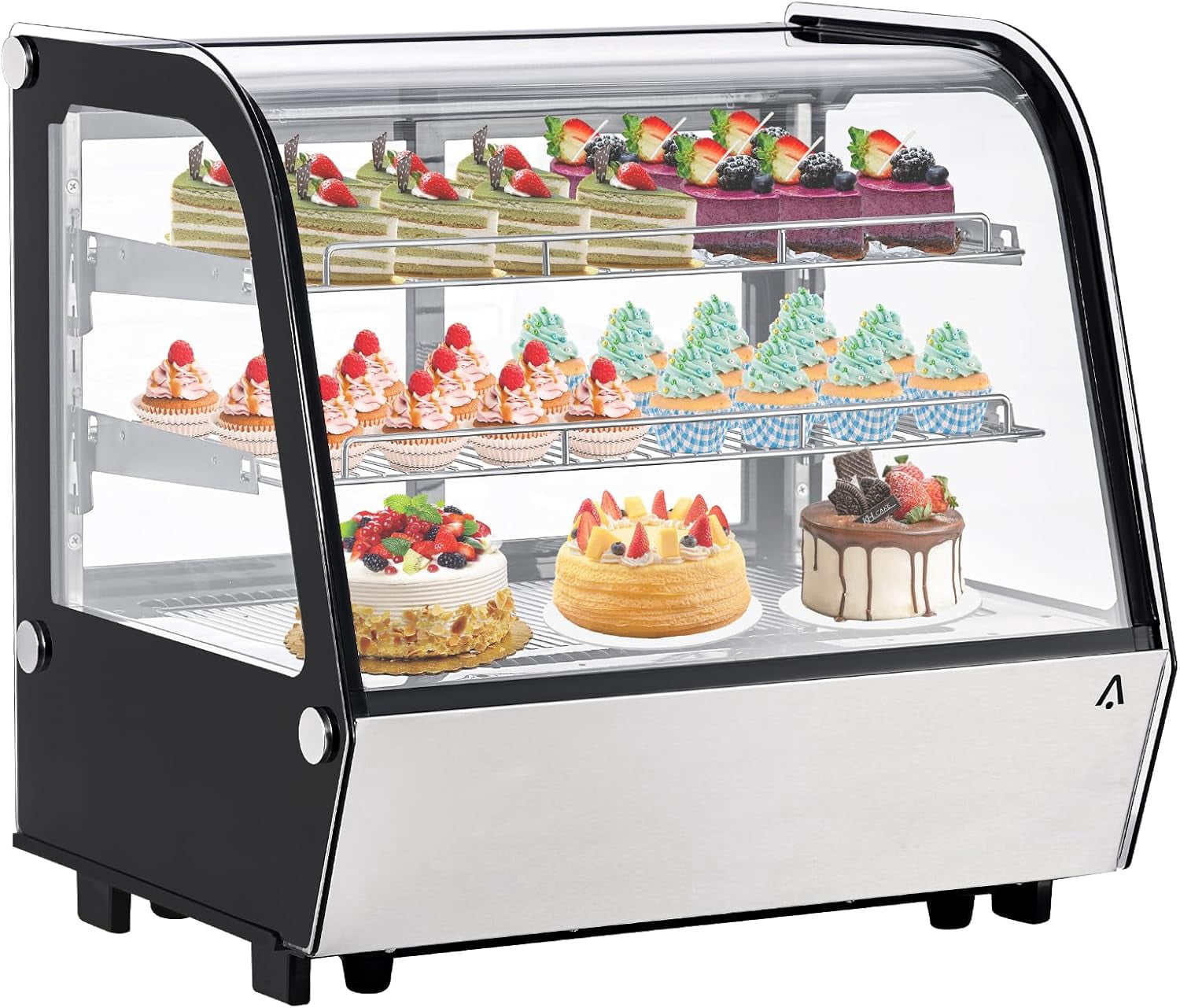 Countertop Display Refrigerator, 4.25 Cu.Ft(120L) Curved Glass Refrigerator Display Case, Commercial Countertop Display with Adjustable Shelves, Display Fridge for Pastry Cake, ETL Certified, Black