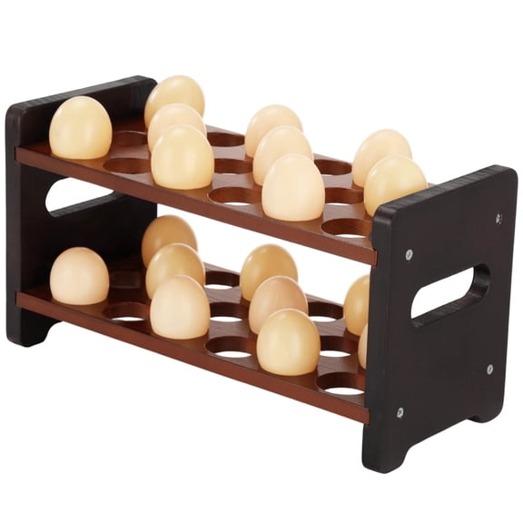 Countertop Egg Holder, 2-tier Solid Wood Rack with Carry Handle for 36 Eggs, Farmhouse Kitchen Countertop Organizer, Easy Assembly