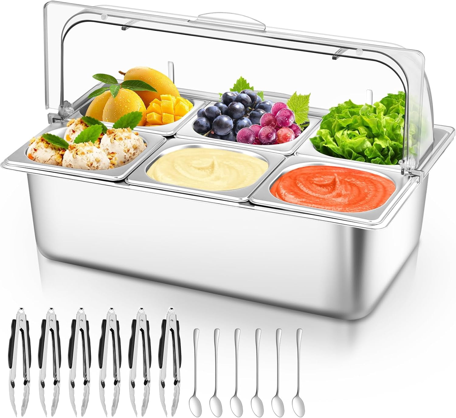 Countertop Food Serving Display Container, 6 Pan Stainless Steel Food ...
