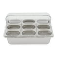 thumbnail image 1 of Countertop Food Serving Display Container, 9 Compartments Stainless Steel Condiment Dispenser Display Rack with Lid, 9 Pcs Clamps 9 Pcs Spoons 3 Pcs Water Bags for Salad Buffet Restaurant Bar Fruit, 1 of 13