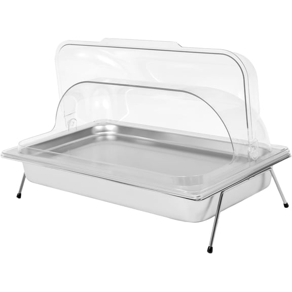 Countertop Food Serving Display Tray Clear Roll Top Cover Stainless Steel Food Serving Tray Buffet Display Rack for Restaurant Hotel Kitchen Party