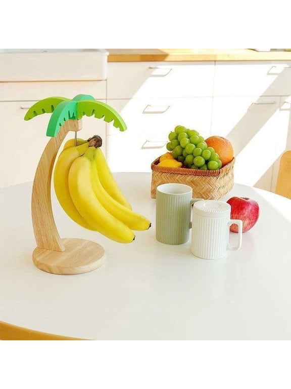 Countertop Fruit Storage Rack, Wooden Display Stand, Palm Tree Decor, Jewelry Tree Stand Necklace Holder, Tropical Banana Hanger and Fruit Preservation Organizer, 13X6 in