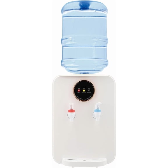 Countertop Hot and Cold Water Cooler Dispenser, Efficient Cooling/Heating, Top Loading Countertop Water Dispenser for Home Office Use, Holds 5 Gallon Bottles (White)