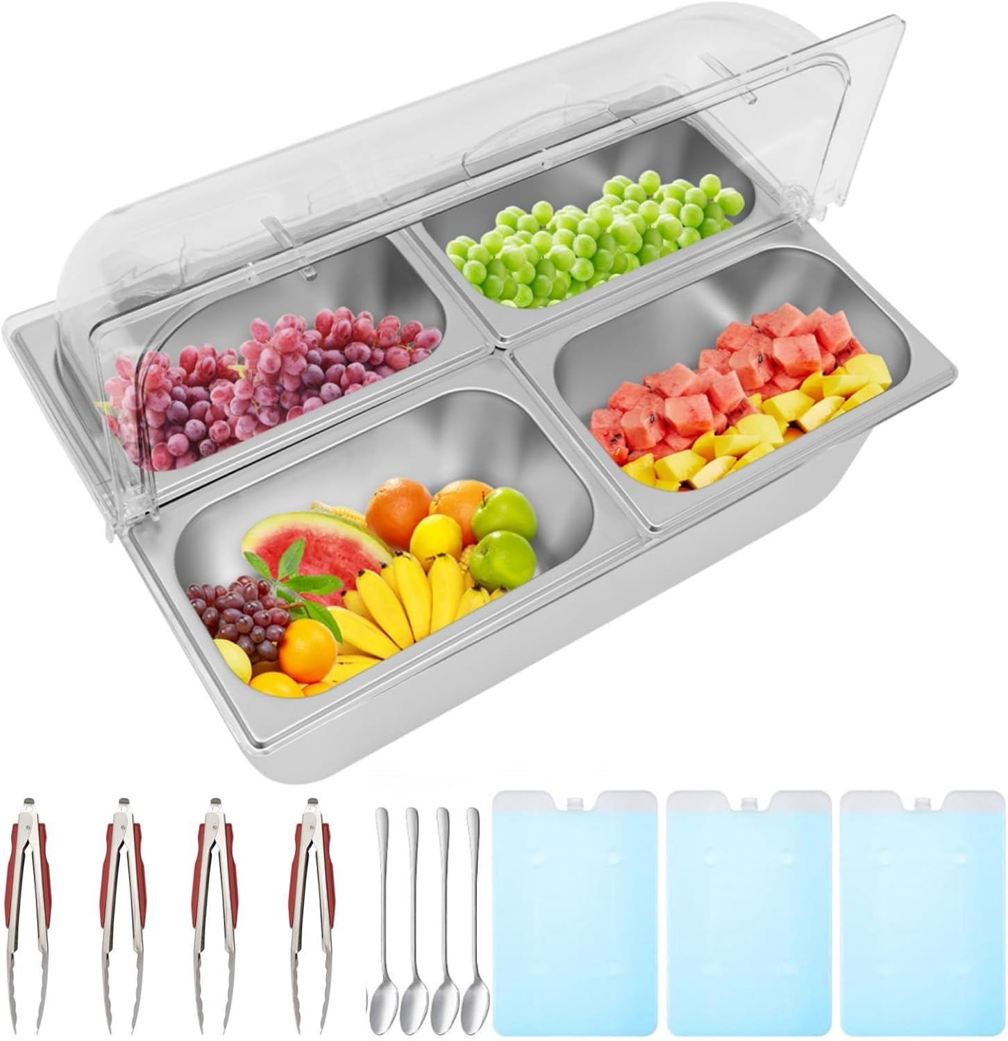 Countertop Ice Food Serving Display Container, 4 Compartments Condiment ...