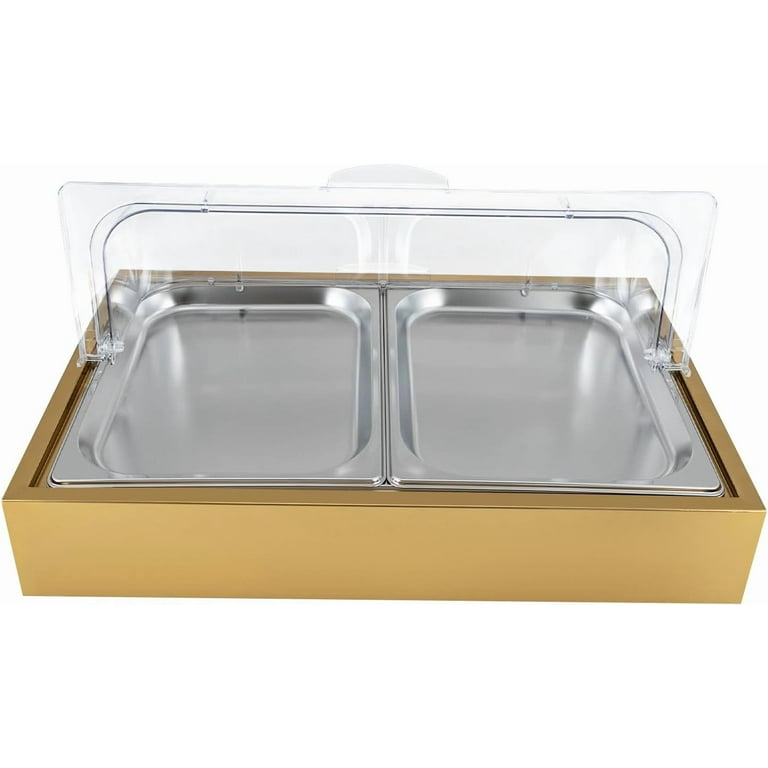 Countertop Ice Food Serving Display Tray with Clear Roll Top Cover