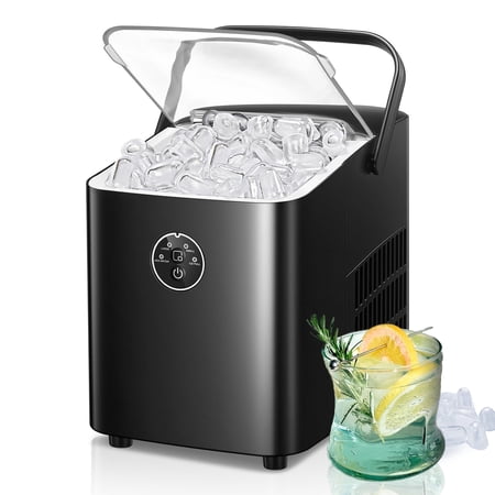 FOHERE Countertop Ice Maker with Handle, 30lb in 24H, 2 Sizes of Bullet Ice, Ready in 6M, Self-Clean