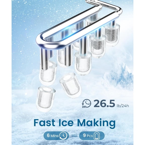 Countertop Ice Maker, 26Lbs/24H, 9Pcs/6Mins, S/L Bullet Ice, Self-Cleaning Portable Ice Machine w/ Scoop for Kitchen/Office/Bar/RV,White