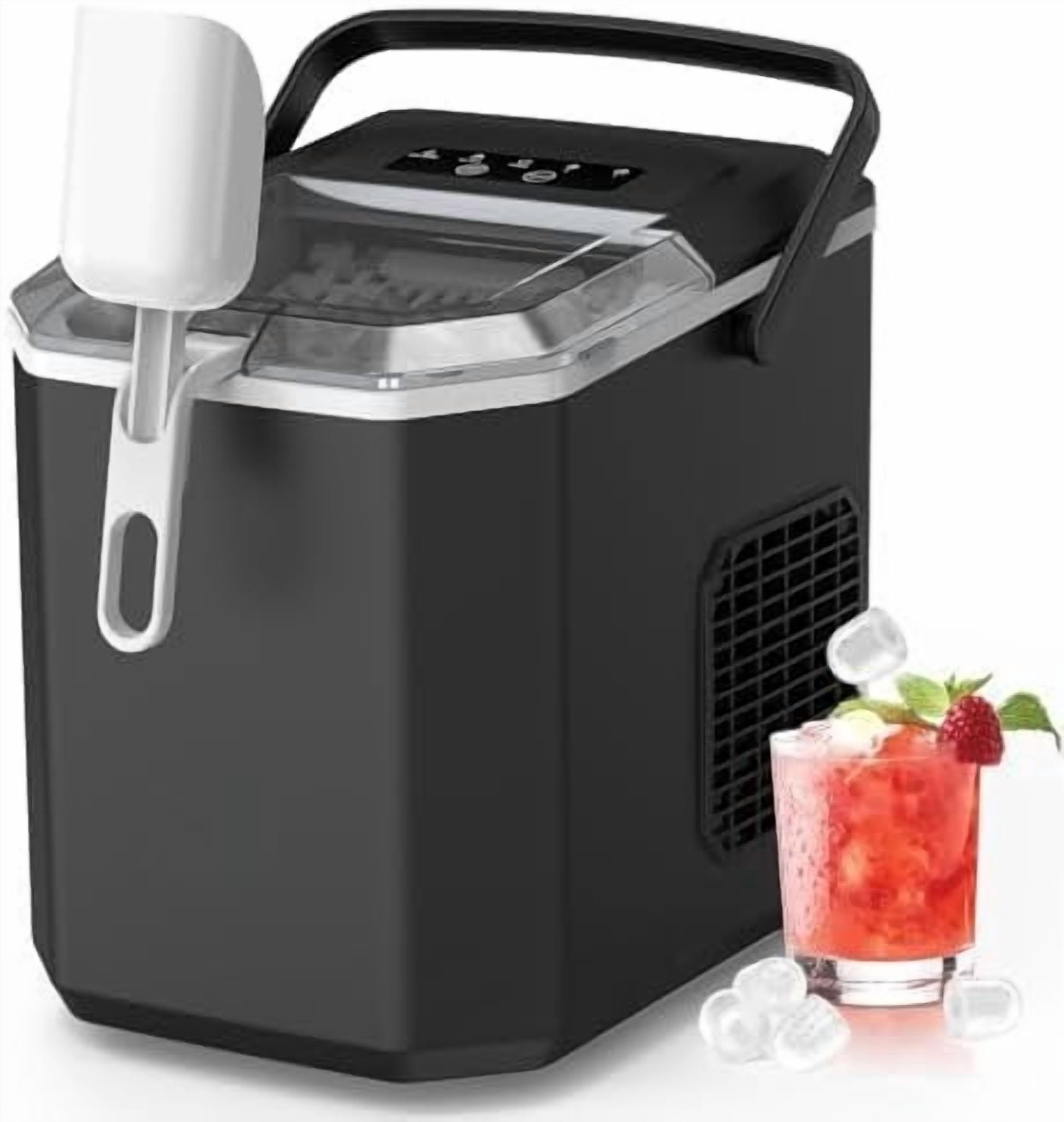 Countertop Ice Maker, 26lbs/24H Portable Ice Machine with Handle,9  Ice Cubes in 6 Mins,Self-Cleaning Compact Icemaker with Selectable Ice Size for  Kitchen/RV/Camping/Party, Black