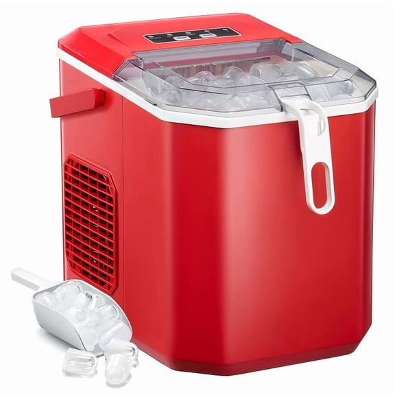 Countertop Ice Maker,26lbs/24Hrs,9 Bullet Ice Cubes Every 6 Minutes,S/L,Self-Cleaning countertop ice Makers with Basket and Scoop,Perfect for Home, Kitchen, RV, Camping (Red)