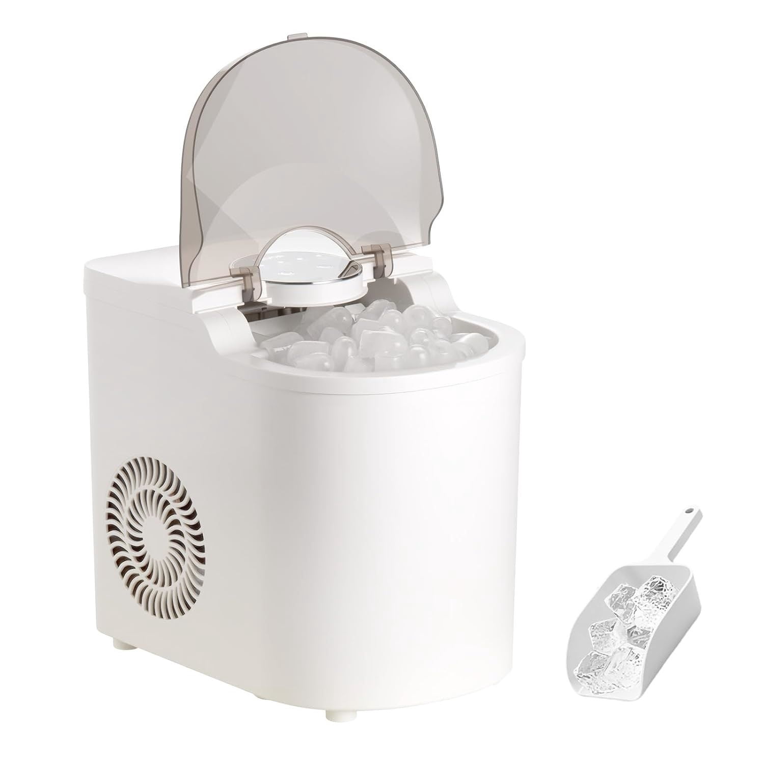 Countertop Ice Maker, 7 Cubes Ready in 6 Mins, 26 lbs per Day, Self-Cleaning Portable Machine with Ice Scoop, Ice-Making Machine with 2 Sizes for Home, Kitchen, Office, Bar & Party