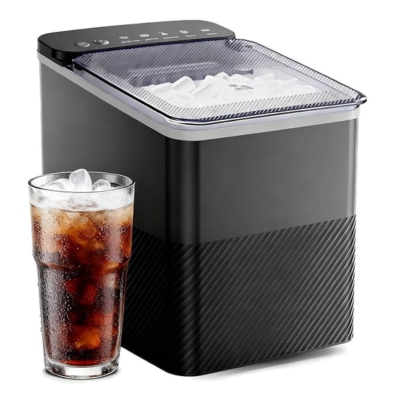 Countertop Ice Maker, 9 Bullet Ice Cubes in 6.5 Minutes, 26.5lbs Daily Production, Self-Cleaning Ice Machine with Scoop and Basket, 2 Sizes of Ice for Home, Kitchen, Office, Bar, and Party