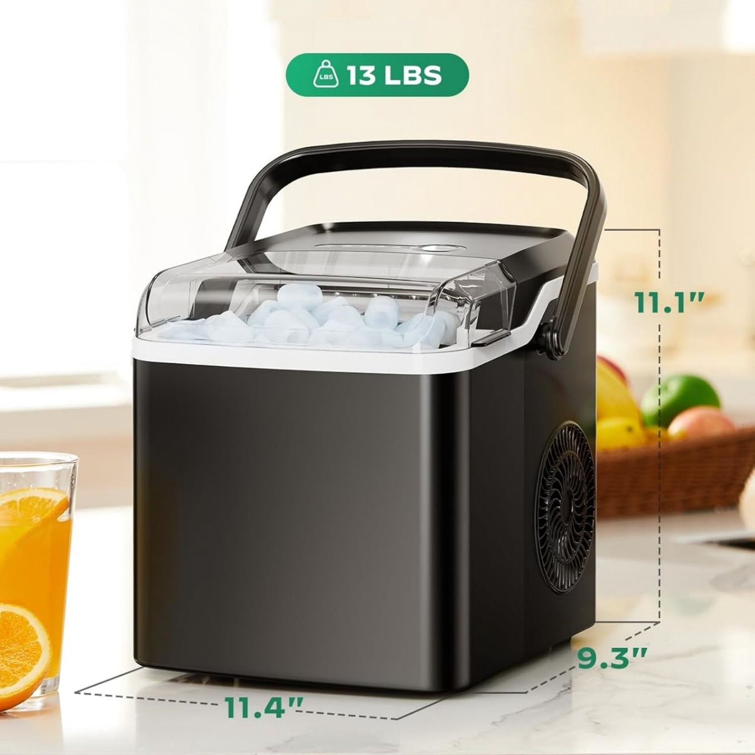 Countertop Ice Maker, 9 Cubes Ready in 6 Mins, 26lbs in 24Hrs, Portable Ice Machine with Self-Cleaning, 2 Sizes of Bullet Ice for Home/Kitchen/Party/RV, Black