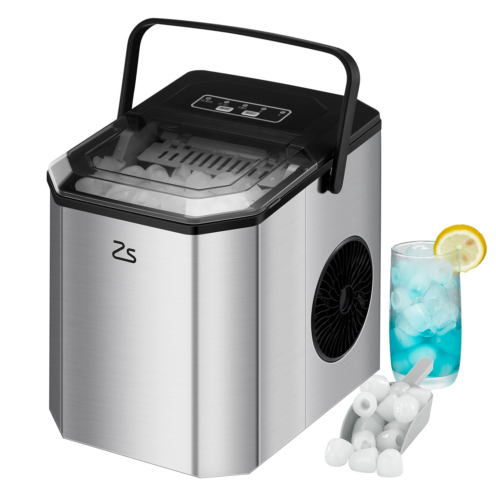 hOmeLabs Countertop Nugget Ice Maker - Stainless Steel with Touch Screen -  Portable and Compact - Chewable Nugget Ice Machine - Produces Up to 44lb of
