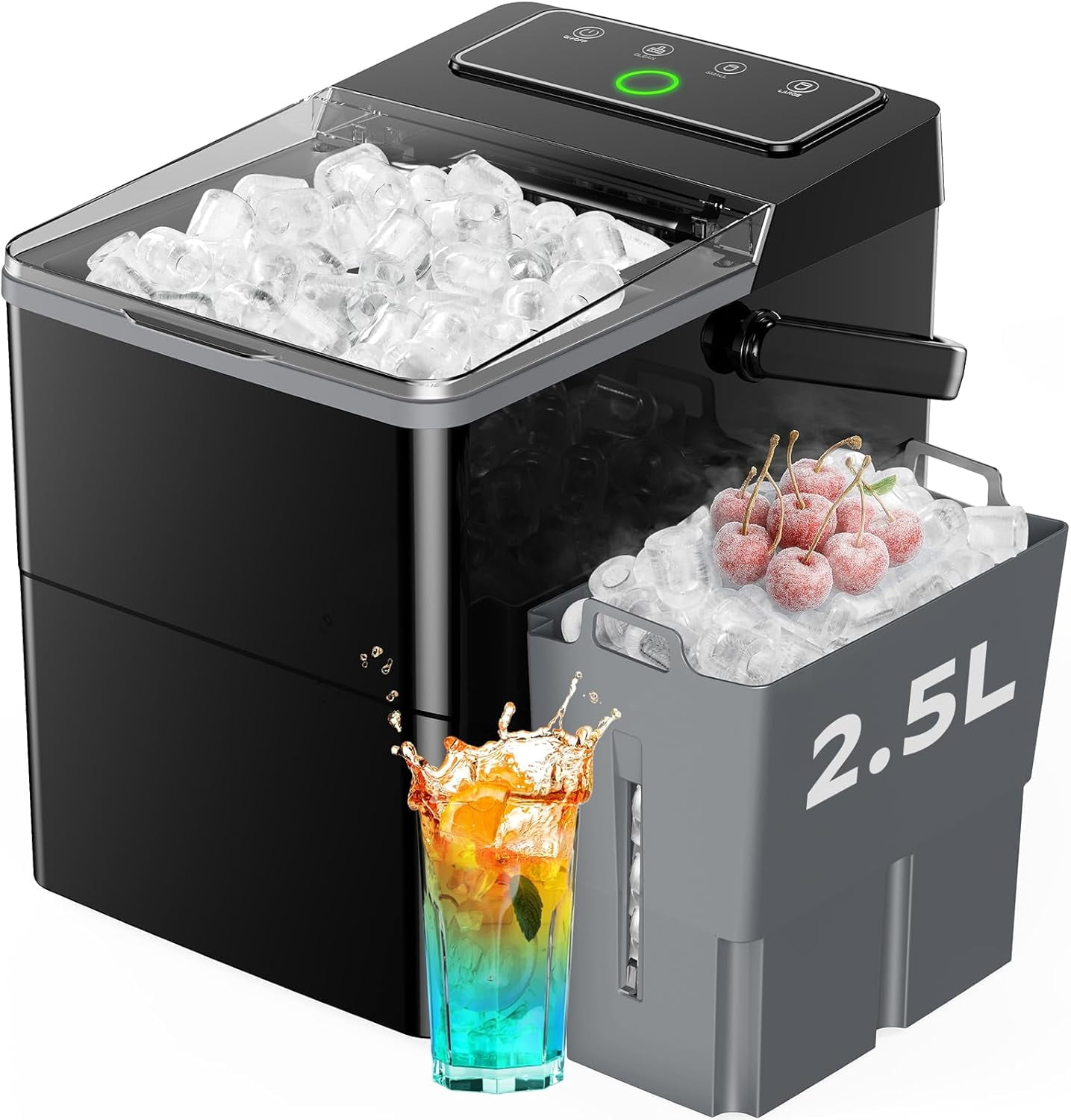 Countertop Ice Maker with Expanding Ice Basket, 9 Cubes in 6 Mins, 2.5L Ice Basket, Self-Cleaning Ice Maker with LED Touch Control, 2 Bullet Ice Sizes for Home, Kitchen, Office