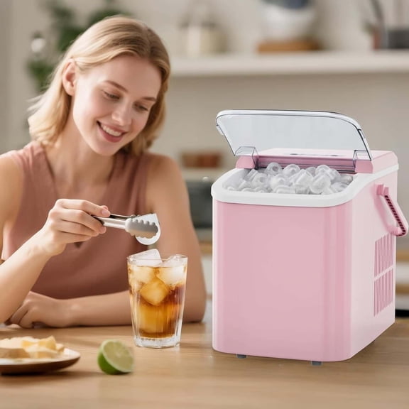 Countertop Ice Maker with Handle, 26lbs/24H Portable Ice Machine, 9 Bullet Ice Cubes Ready in 6 Mins, Self-Cleaning, Quiet Compact Ice Maker for Home, Kitchen, RV, Camping