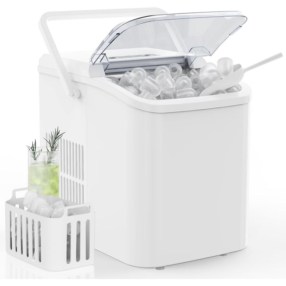 Countertop Ice Maker with Handle, 26lbs/24H Portable Ice Machine, 9 Bullet Ice Cubes Ready in 6 Mins, Self-Cleaning, Quiet Compact Ice Maker for Home, Kitchen, RV, Camping