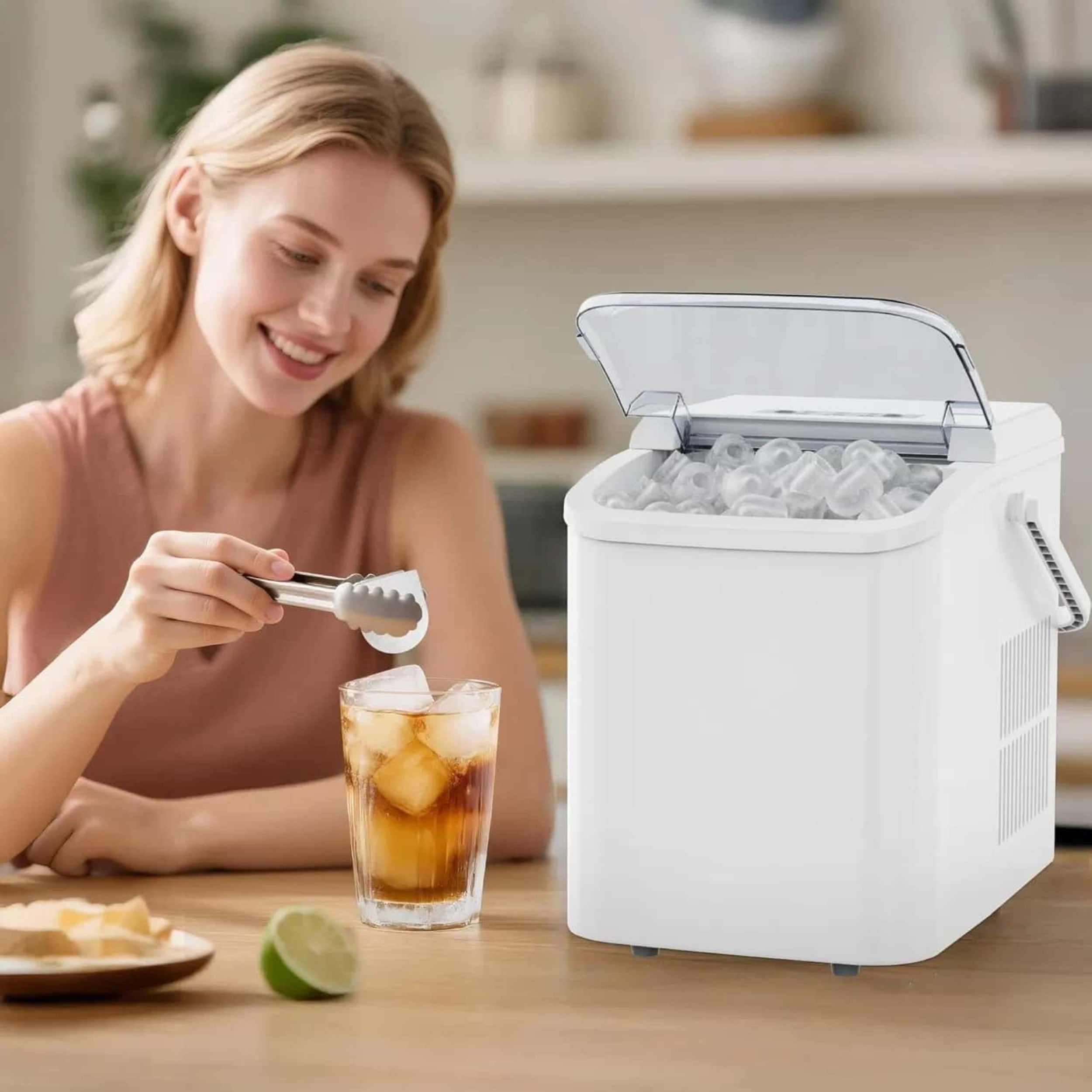Countertop Ice Maker with Handle, 26lbs/24H Portable Ice Machine, 9 Bullet Ice Cubes Ready in 6 Mins, Self-Cleaning, Quiet Compact Ice Maker for Home, Kitchen, RV, Camping