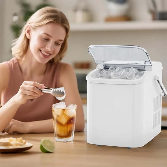 Countertop Ice Maker with Handle, 26lbs/24H Portable Ice Machine, 9 Bullet Ice Cubes Ready in 6 Mins, Self-Cleaning, Quiet Compact Ice Maker for Home, Kitchen, RV, Camping
