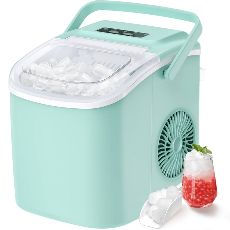 Silonn Ice Maker Countertop, Portable Ice Machine with Carry Handle, Self-Cleaning Ice Makers with Basket and Scoop, 9 Cubes in 6 Mins, 26 lbs per