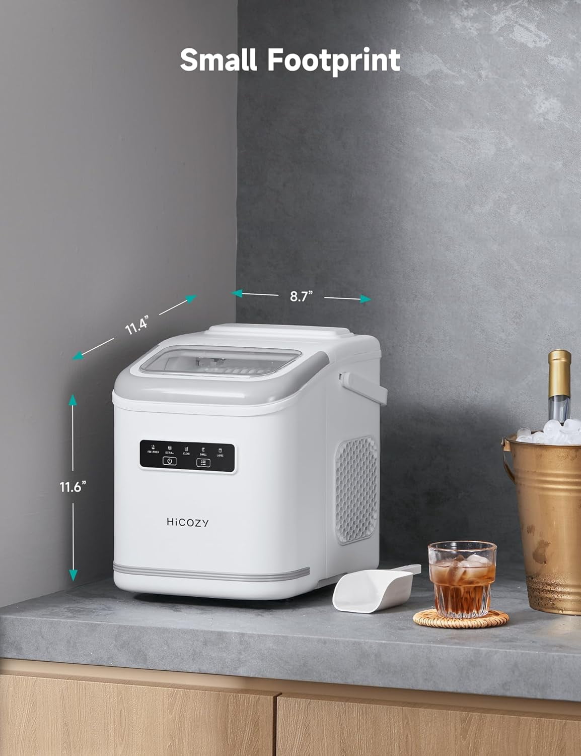 Countertop Ice Maker with Handle, Ice in 6Mins, 26 lbs/Day, Portable Ice Maker Machine with Self-Cleaning for Apartment/Under Cabinet/Kitchen/Office/Camping/RV/Home Bar（White）