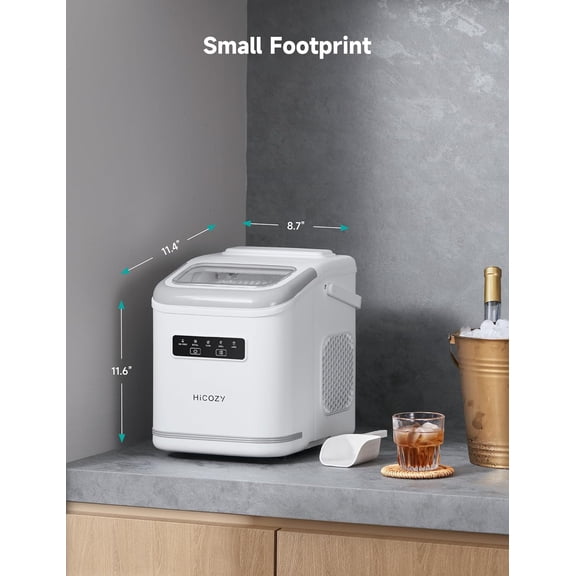 Countertop Ice Maker with Handle, Ice in 6Mins, 26 lbs/Day, Portable Ice Maker Machine with Self-Cleaning for Apartment/Under Cabinet/Kitchen/Office/Camping/RV/Home Bar（White）