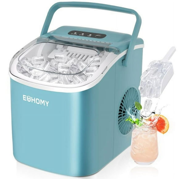 Countertop Ice Maker with Handle, Makes 26 Pounds of Ice in 24 Hours, 9 Ice Cubes in 6 Minutes, Self-Cleaning Portable Ice Maker with Basket and Scoop for Home/Kitchen/Camping/RV.
