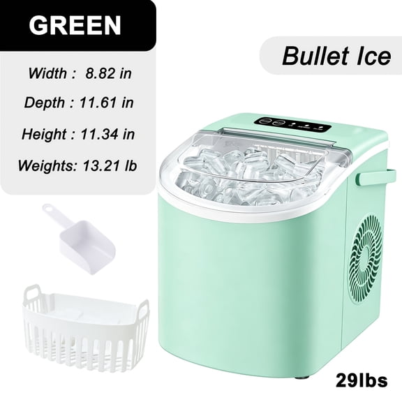 Countertop Ice Maker With Handle, Produces 26 Pounds Of Ice Within 24 Hours, Makes 9 Ice Cubes In 6 Minutes. Portable Ice Maker Comes With A Basket And Ice Scoop.