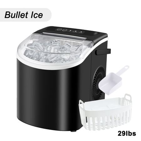 Countertop Ice Maker with Handle, Produces 29 Pounds of Ice in 24 Hours, Makes 9 Ice Cubes in 6 Minutes. Portable Ice Maker Comes with a Basket And Ice Scoop