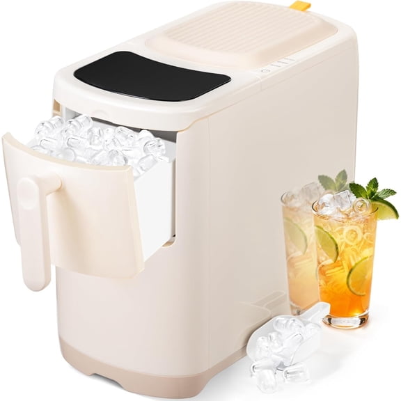 Countertop Ice Maker Machine 18lbs/24H, 6-Min Fast Bullet Portable Ice Maker, 6.69” Slim Space-Saving with Auto-Drain Drawer, Self-Cleaning, Scoop for Kitchen RV, Cream White