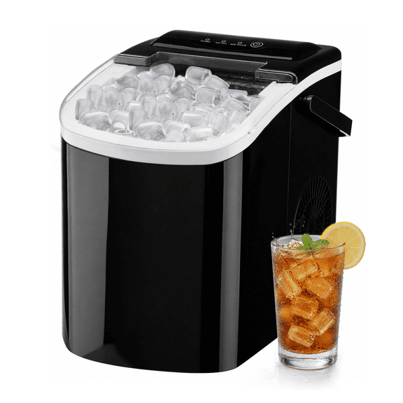 Countertop Ice Maker Machine, 26.5lbs/Day, 9 Bullet Ice Cubes in 6 Mins, Portable Ice Marker with Detachable Handle, Auto Self-Cleaning, Compact Black Design, Basket & Scoop, Home Kitchen RV Camping