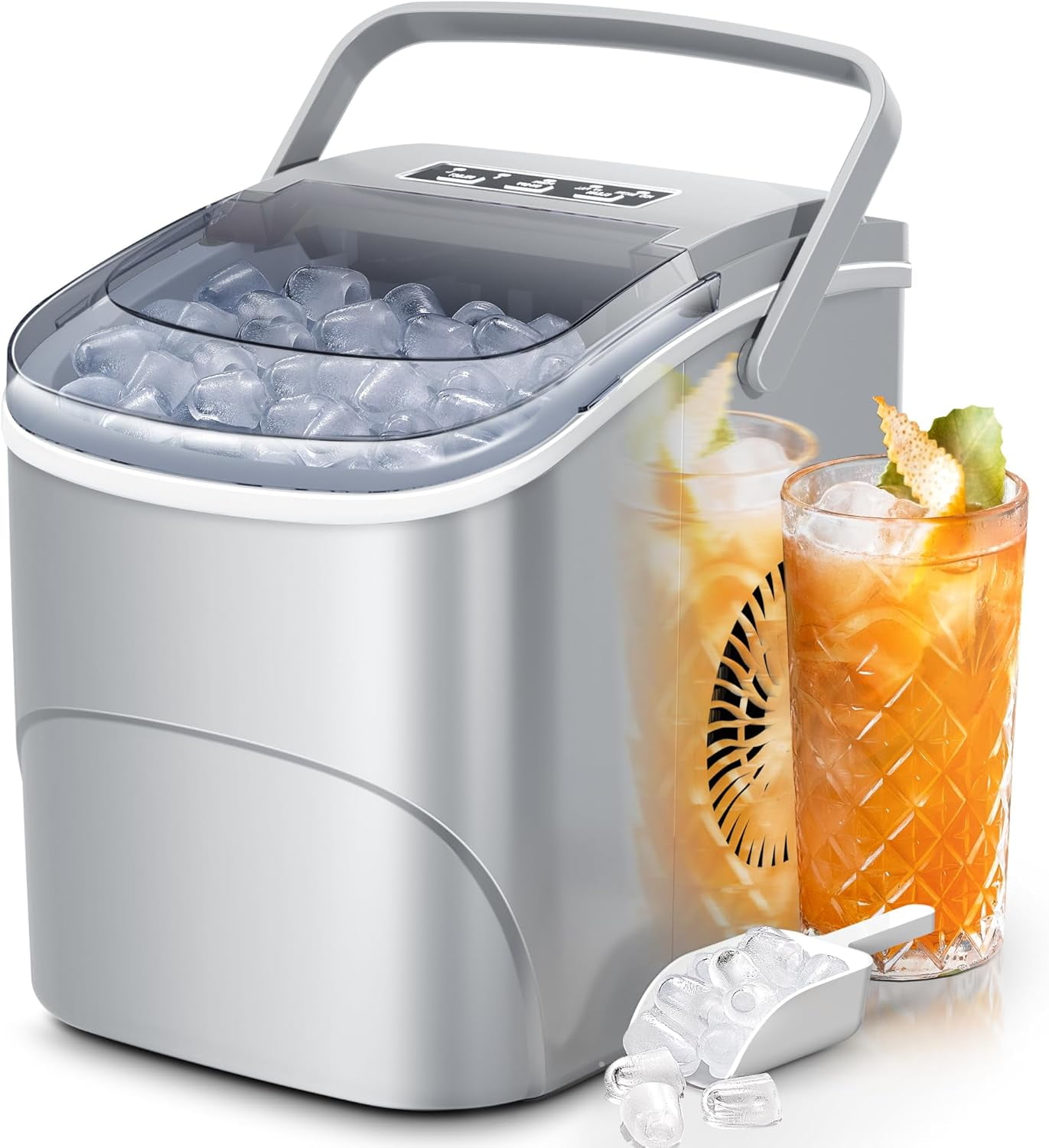 Countertop Ice Maker Machine, 26Lbs/24H, 9 Cubes in 6 Mins, Self-Cleaning, 2 Sizes Bullet Ice, Portable for Home Kitchen, Black