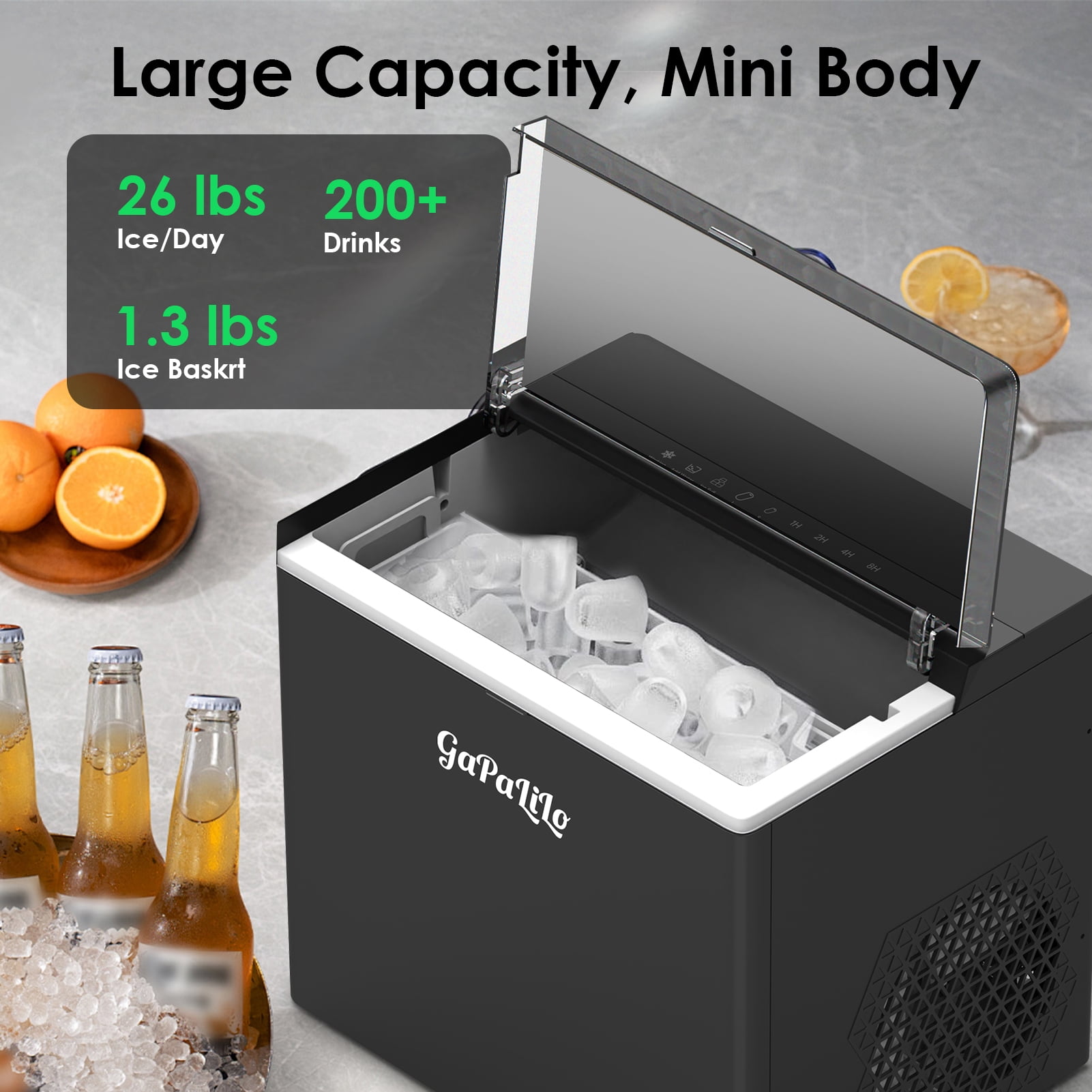 Countertop Ice Maker Machine, 26lbs in 24 Hours, 9 Bullet Ice Cubes in 6 Mins, Portable Compact with Self-Cleaning, Ice Basket and Scoop Included for Home/Kitchen/Camping/RV, Black
