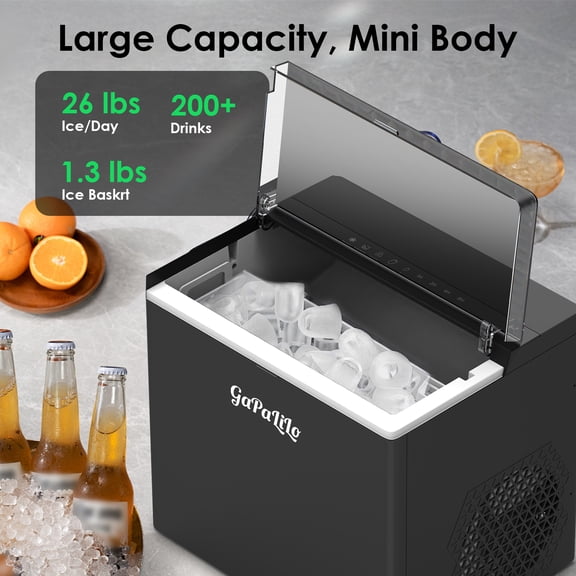Countertop Ice Maker Machine, 26lbs in 24 Hours, 9 Bullet Ice Cubes in 6 Mins, Portable Compact with Self-Cleaning, Ice Basket and Scoop Included for Home/Kitchen/Camping/RV, Black