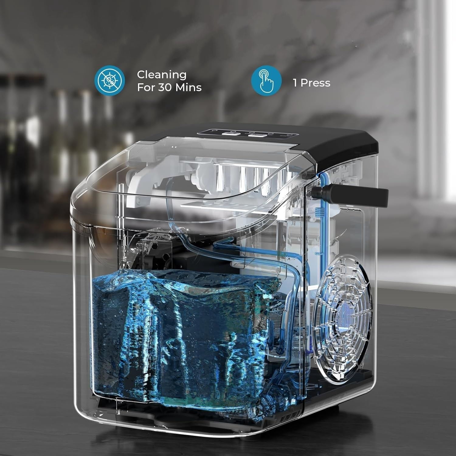 Countertop Ice Maker Machine, 8 Ice Cubes in 6 mins, 26lb/Day Ice with 2 Sizes- Portable Mini, for Home/Party/Travel/Camping/Bar,White