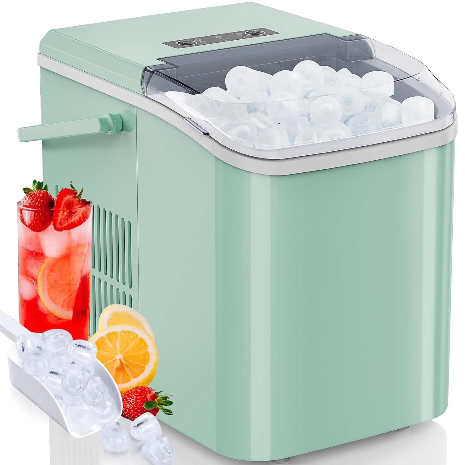 Countertop Ice Maker Machine, Fast Making 9 Ice Cubes in 6 Minutes, Portable Ice Maker with Self-Cleaning & Scoop, Basket & 26.5lbs/24Hrs, 2 Sizes Bullet Ice for Kitchen, Office, Party