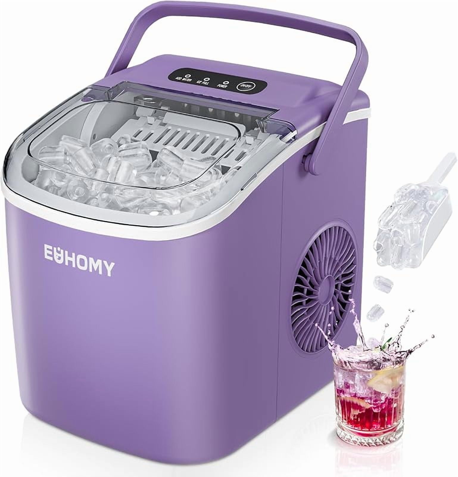 Countertop Ice Maker Machine with Handle, 26lbs Per Day, 9 Ice Cubes Ready in 6 Mins, Auto-Cleaning Portable Ice Maker with Basket and Scoop, for Home/Kitchen/Camping/RV (Purple)