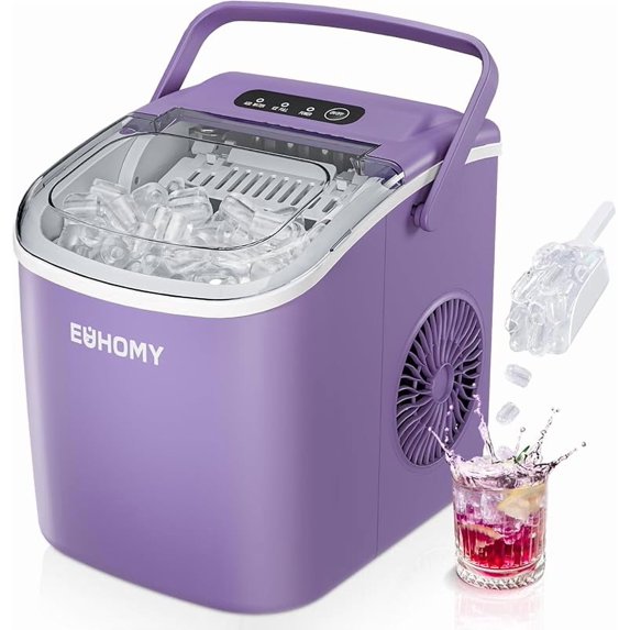 Countertop Ice Maker Machine with Handle, 26lbs Per Day, 9 Ice Cubes Ready in 6 Mins, Auto-Cleaning Portable Ice Maker with Basket and Scoop, for Home/Kitchen/Camping/RV (Purple)