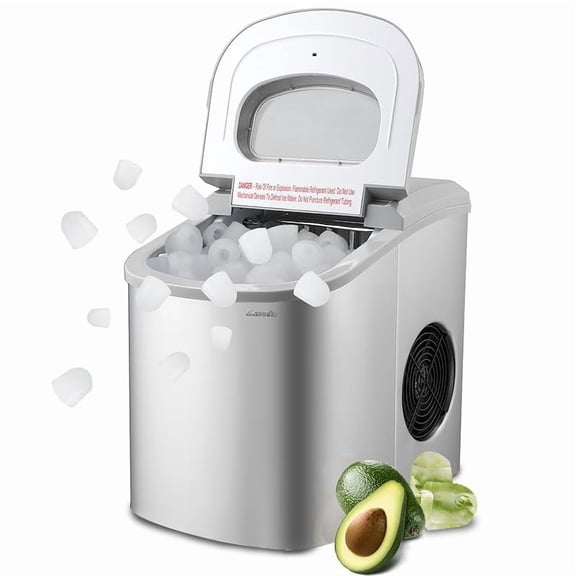 Countertop Ice Maker Nugget Pebble Ice Maker Machine Portable Chewable Compact Mini Ice Chip Maker Nugget Machine Produce 26lbs per Day Bullet Soft Ice Cube Fruit Juice Ice, Silver