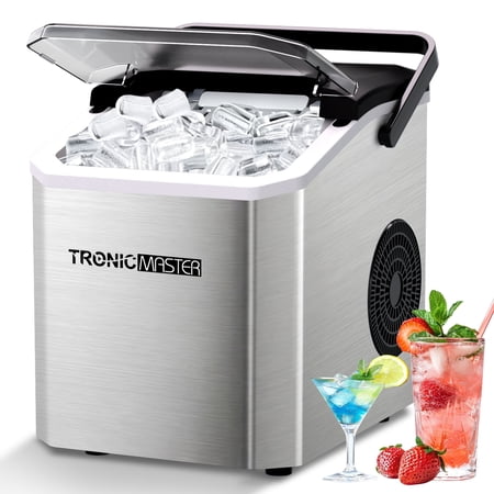 Countertop Ice Maker Machine, 26lbs/24H Portable Ice Maker with Self-Cleaning, 9 Bullet Ice Cubes Ready in 6 Mins, Quiet Ice Machine with Handle, Basket and Scoop for Home, Kitchen, RV