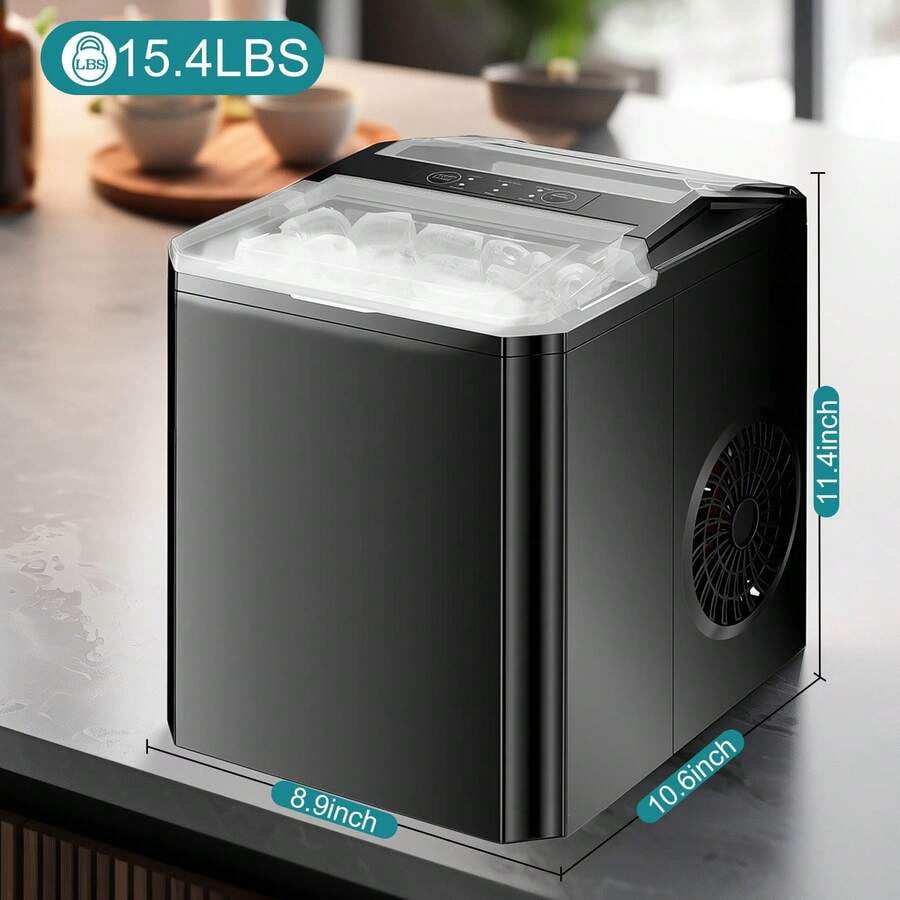 Countertop Ice Maker, Portable Ice Machine Self-Cleaning, 9 Cubes In 6 Mins, 26 Lbs/24Hrs, 2 Sizes Of Bullet Ice For Home Party Office Black
