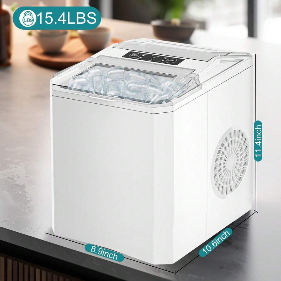 Countertop Ice Maker, Portable Ice Machine Self-Cleaning, 9 Cubes In 6 Mins, 26 Lbs/24Hrs, 2 Sizes Of Bullet Ice For Home Party Office White
