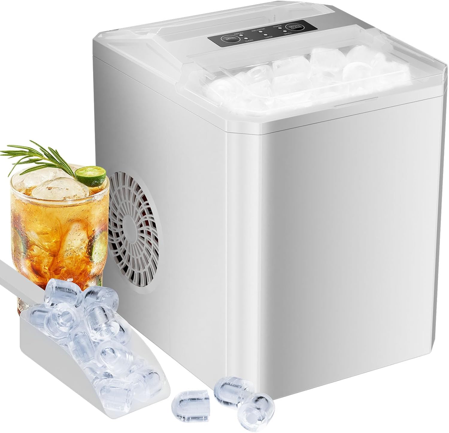 Countertop Ice Maker, Portable Ice Machine Self-Cleaning, 9 Cubes in 6 Mins, 26 lbs/24Hrs, 2 Sizes of Bullet Ice for Home Party Office, Black