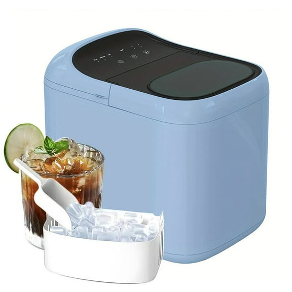 Countertop Ice Maker, Portable Ice Machine, Self-Cleaning, Basket and Scoop, 6mins Quicklce Making, 33lbs/24Hrs,2 Sizes of Bullet Ice,for Home,Kitchen,Party,Blue