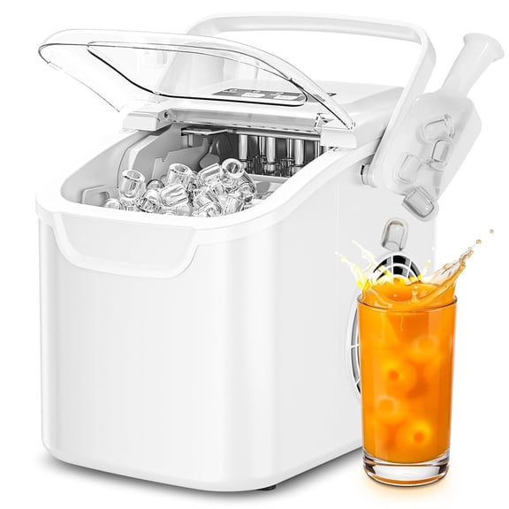 Countertop Ice Maker, Portable Ice Machine with Carry Handle, 26.5Lbs/24H, 2 Sizes Bullet Ice, 8Cubes in 6 Mins Office/Kitchen/Bar White