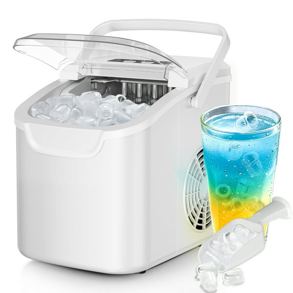 WAA Portable Ice Maker, 26 lb Maximum Output, Bullet Ice, White