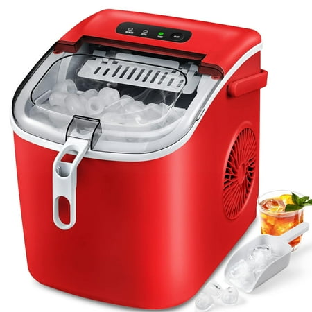 Countertop Ice Maker, Portable Ice Maker w/Handle, 6 Mins 9 Pcs Ice, 26 lbs Ice/24Hrs, Self-Cleaning, w/Ice Bags, Scoop & Basket, Ice Machine for Home/Kitchen/Office/Party