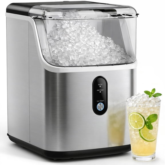 Qunler Nugget Ice Maker Countertop, 33lb/Day, Self-Cleaning, Soft Chewable Pebble Crushed Ice Machine for Home Kitchen, RV & Office, Stainless Steel