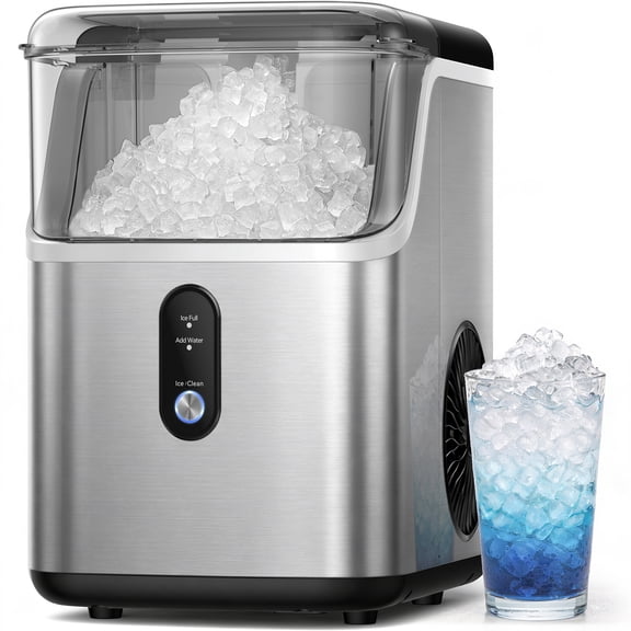 Goosiay Nugget Ice Maker Countertop, 33lb/24H Portable Pebble Crushed Soft Chewable Ice Machine for Home, Bar, Dorm, Party, RV & Camping, Stainless Steel