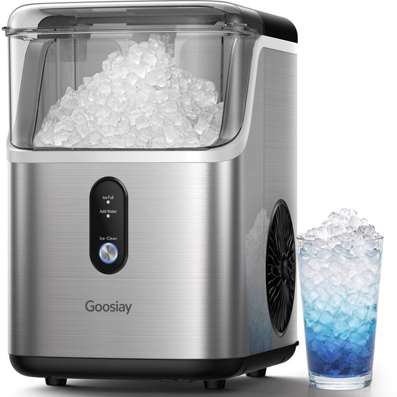 Goosiay Nugget Ice Maker Countertop, 33lbs per Day Portable Pebble Sonic Ice Machine, Crushed Ice Machine with Soft Chewable Ice for Home, Bar, Dorm, Party, RV & Camping, Stainless Steel